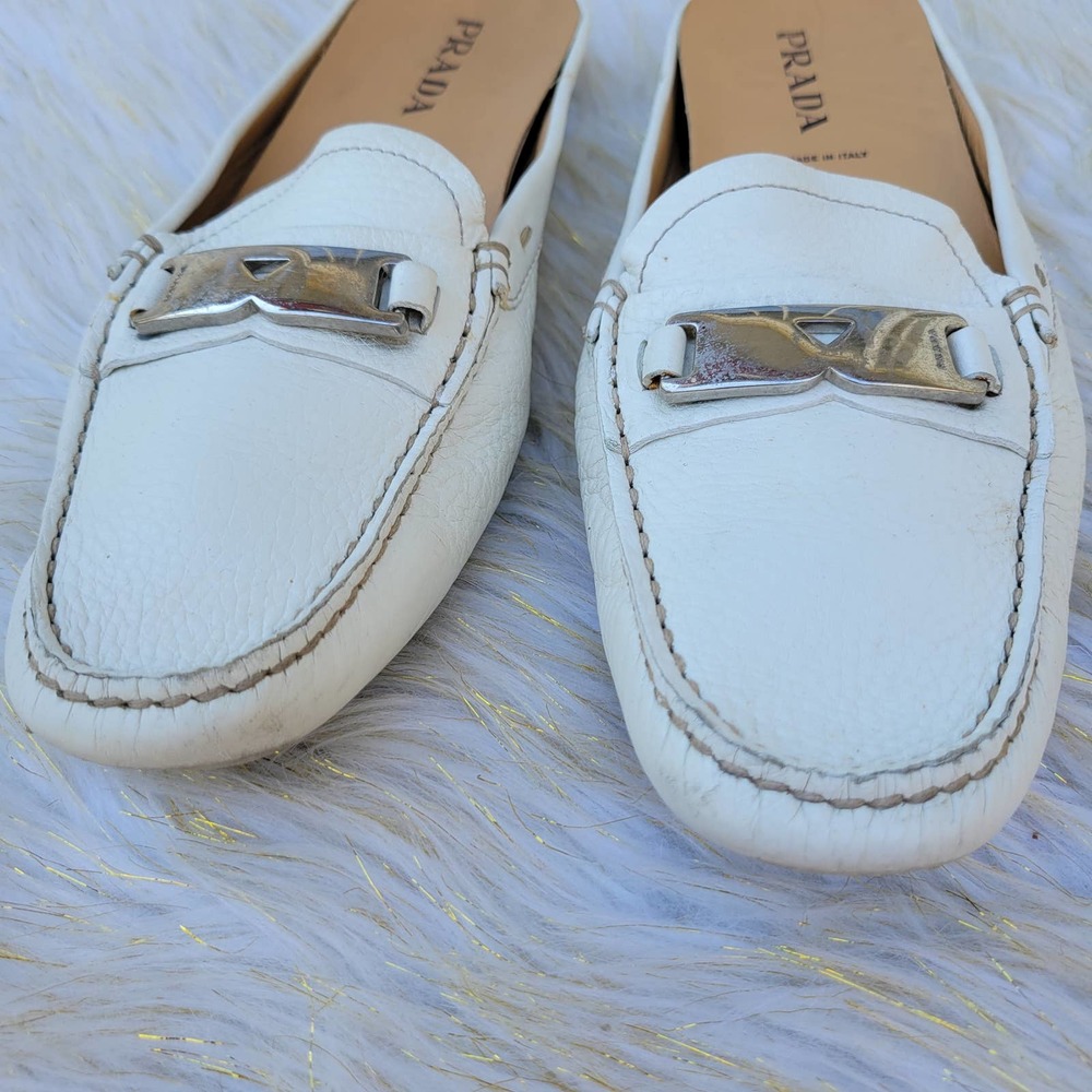 Authentic Prada White Leather Mule 38 - Picture 4 of 11